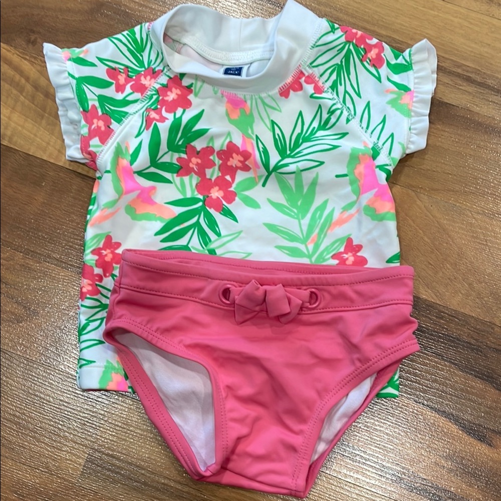Janie and Jack Pink and Green Rashguard Swim Set 6-12M
